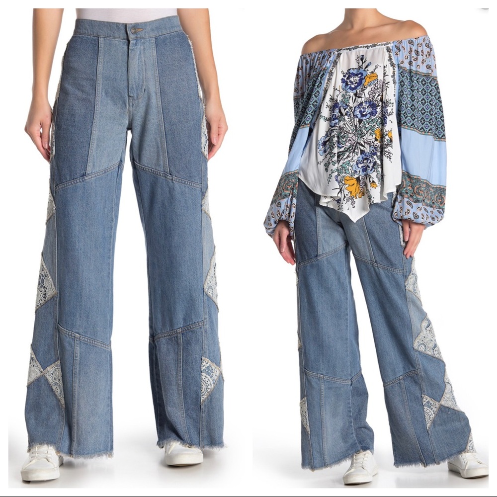 NEW Free People In My Element Lace Jeans 24 25 - Picture 2 of 5